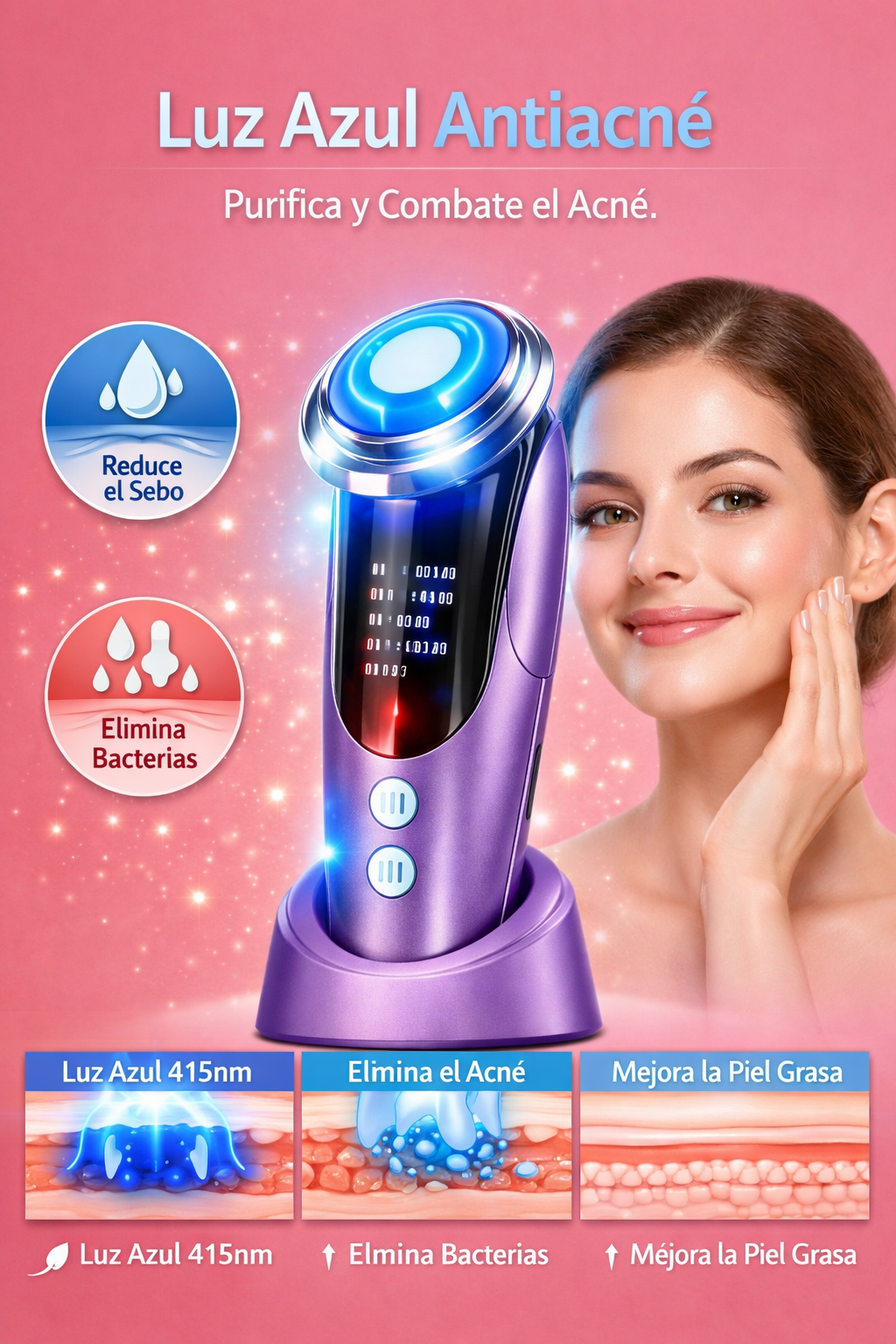 Masajeador facial 7-1 para reducir acné en casa